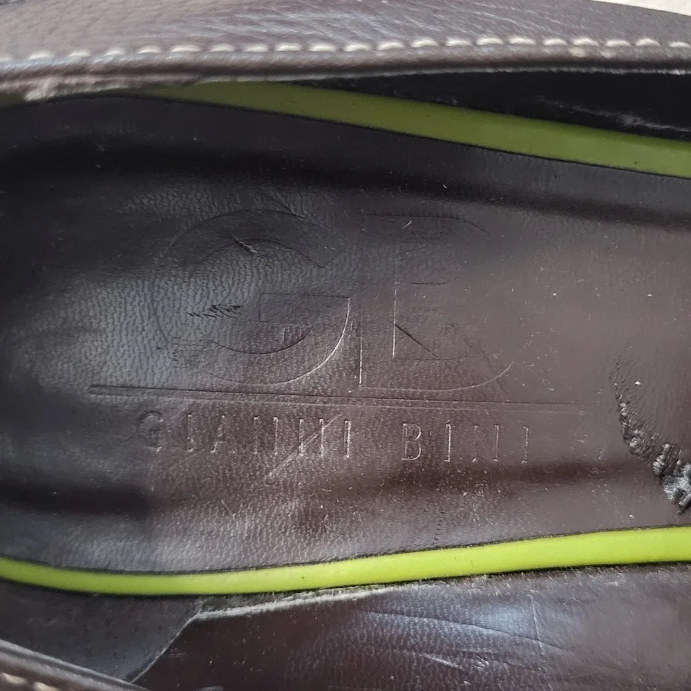 Gianni Bini Womens Brown Leather Square Toe Wedge Penny Loafers Y2K Size 6